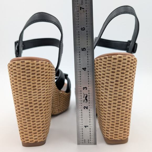 Korks Dee Wedge Platform Block Heel Sandals Women's Black/Tan Size US8 - Picture 4 of 7